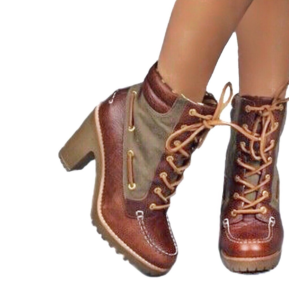 Sperry Topsider Trinity Heel Boots • Brown & Olive - Picture 2 of 8